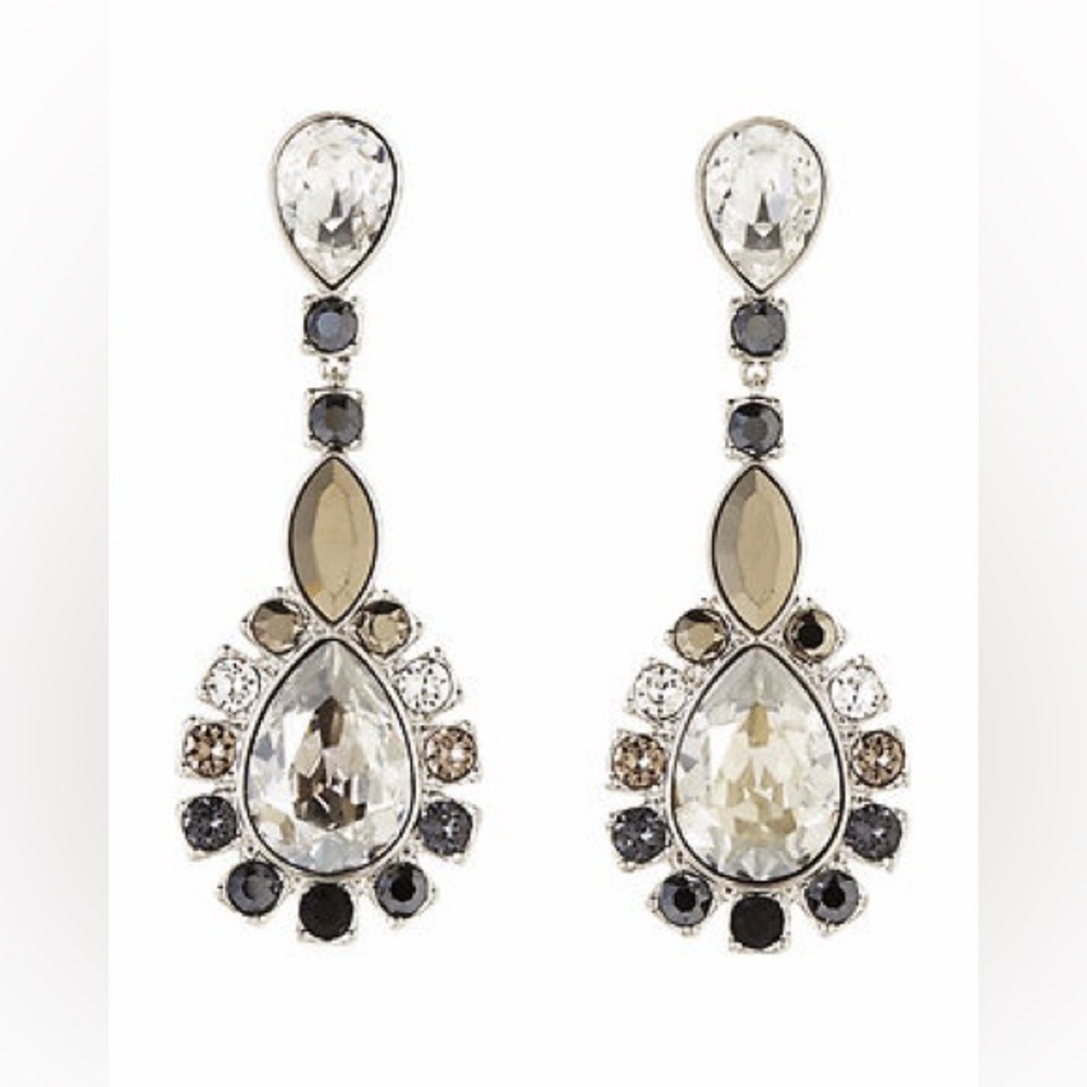 NEW Swarovski Tear Drop Silver Clear and Black Crystal Earrings Valeska Pierced